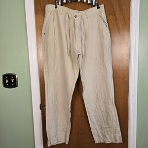 Men's MURANO Khaki Wheat Beige LINEN Drawstring Pants 40x34 COOL!  -730